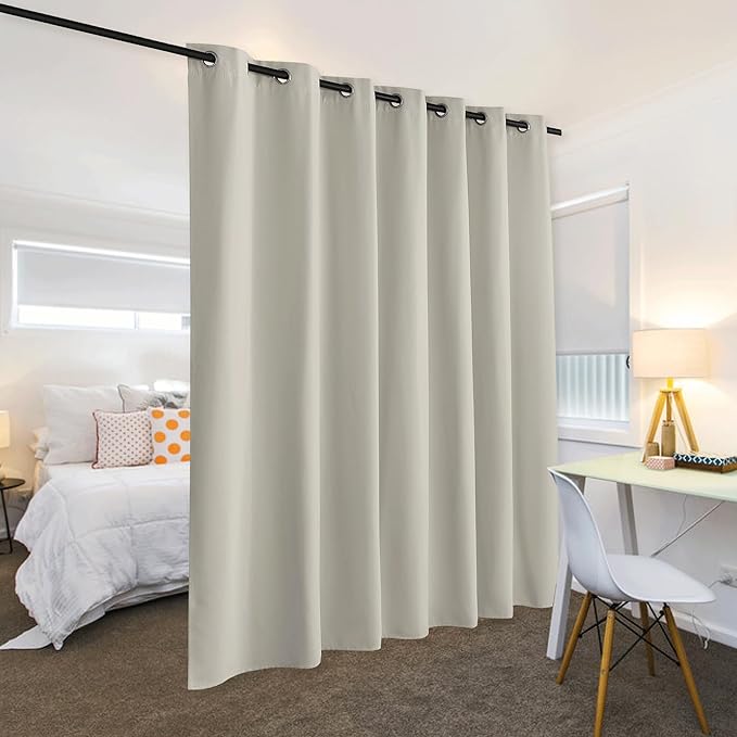 RYB HOME Extra Wide Curtain - Blackout Room Divider Curtain Heavy Weight Space Separation Backdrop Room Darkening Curtains for Bedroom Living Room Dining Apartment, W 120 x L 96, Natural