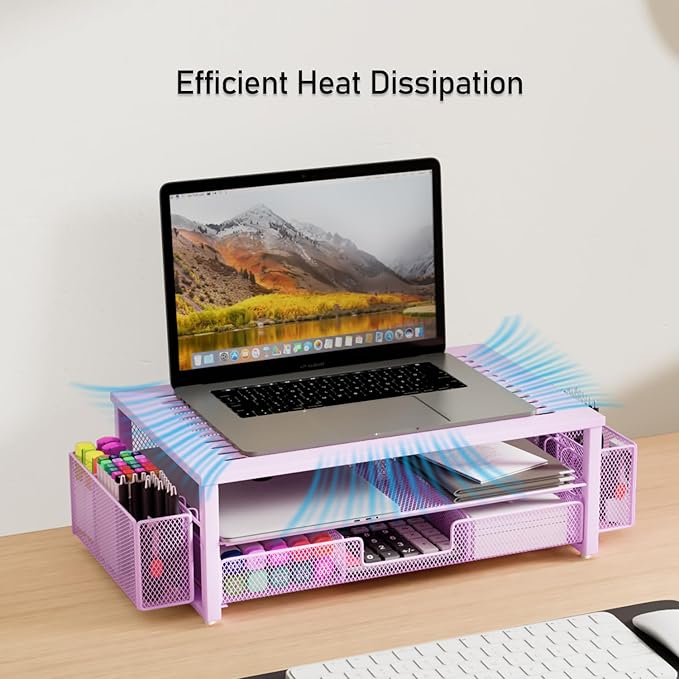 gianotter Monitor Stand with Drawer and Pen Holder, Desk Organizers and Accessories, 2-Tier Monitor Riser, Ideal for Office Supplies Desk Accessories(Purple)