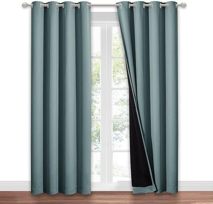 NICETOWN Greyish Blue 100% Blackout Window Curtain Panel, Cold and Full Light Blocking Drape with Black Liner for Nursery, 84" Drop Thermal Insulated Draperies (1 Piece, 52" Wide Each Panel)