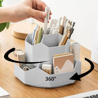 Pencil Pen Holder for Desk, 9 Slots 360 Degree Rotating Desk Organizer, Desktop Storage Pen Organizers Stationery Supplies, Cute Pencil Cup Pot for Office School Home & Art Supplies (Grey)