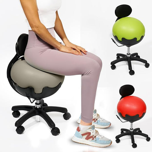 Aeromat Gray Yoga Ball Chair with Back Support - Exercise Ball Chair for Office and Home Height Adjustable, Balance Ball Chair, Bouncy Chair Adult, Ergonomic Ball Office Chair, Sitting Ball for Desk