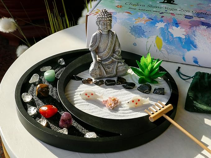 BangBangDa Meditation Buddha Zen Garden - Japanese Zen Garden Kit for Desk Tabletop Rock Sand Zen Garden Shine Altar Zen Decor for Man Woman Father Mother