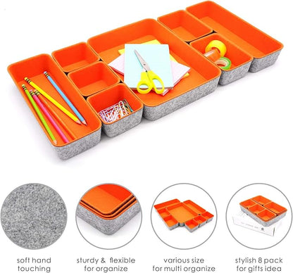 Welaxy desk drawer organizers bin trays dividers small shallow felt storage box sturdy office suppliers closet cabinet makeup crafts pens 8-piece (Orange)