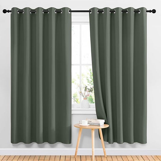 NICETOWN Blackout Curtains & Drapes for Bedroom - Room Darkening Thermal Insulated Grommet Voice Reducing Room Dividers Window Drapes for Living Room (Dark Mallard, 2 Panels, W66 x L72)