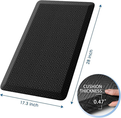 Mattitude Kitchen Mat Cushioned Anti-Fatigue Floor Mat Waterproof Non-Slip Mats and Rugs Standing and Comfort Desk Mats for House Sink Office Laundry (Black, 17.3"x28")