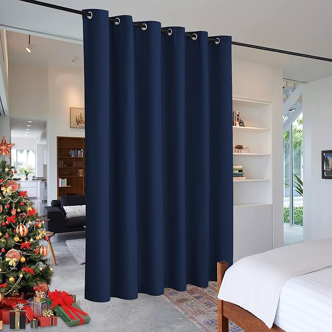 RYB HOME Extra Wide Curtains for Divider Room Separation Soundproof Temporary Door Curtains for Bedroom Closet Office Home Theatre Garage Living Room Privacy Drop Cloth, W 120 x L 90 inches, Navy