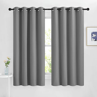 NICETOWN Silver Grey Blackout Curtains 63 inches Long for Bedroom, Grommet Solid Thermal Drapes Light Blocking Window Treatments Sound Reducing for Living Room, W46 x L63, 2 Panels