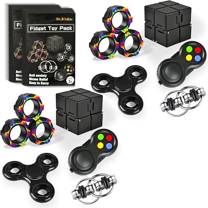 5Pcs Fidget Toys Adults Set, Autism Sensory Pack with figette Cube Magnetic Rings Pad ADHD Stress Relief for Kids Teen, Cool Gadget Desk Spinner Christmas Stocking Stuffer