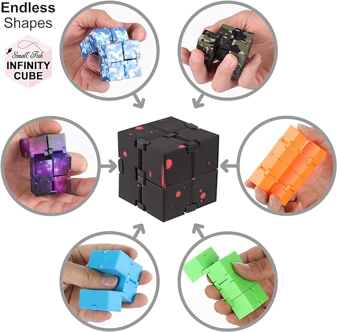 SMALL FISH Fidget Infinity Cube - Built-in Metal Never Ending Infinity Cube, Cool Sensory Infinite Fidget Toy for Stress and Anxiety Relief, Best for Adults and Kids with Autism,and ADHD (Black-Red)