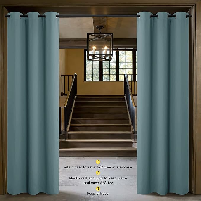 NICETOWN Faux Folding Accordion Doors, Front Door Curtains for Doorway, Privacy Blackout Living Room Bedroom Divider/Sliding Patio Decor Decoration (1 Panel, 9ft Tall x 5ft Wide, Greyish Blue)