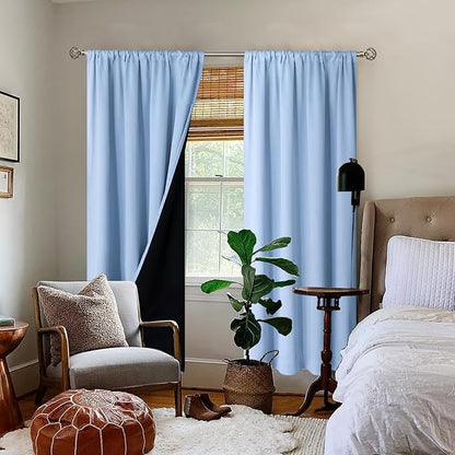 BGment Blackout Curtains for Bedroom 72 Inch Length, Rod Pocket 100% Blackout Curtains with Thermal Liner Darkening Curtains for Living Room, Each Window Curtains 2 Panels, 42 x 72 Inch, Spa Blue