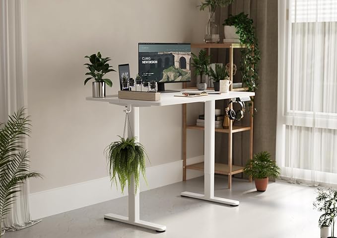 Electric Standing Desk, Adjustable Height Stand up Desk, 40x24 Inches Sit Stand Home Office Desk with Splice Board, White Frame/White Top