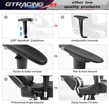 GTRACING Gaming Chair Racing Office Computer Ergonomic Video Game Chair Backrest and Seat Height Adjustable Swivel Recliner with Headrest and Lumbar Pillow Esports Chair,Black