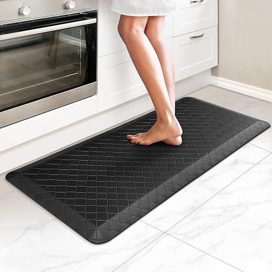 HappyTrends Kitchen Floor Mat - 4/5 Inch Thick Anti-Fatigue Kitchen Rug,Waterproof Non-Slip Kitchen Mats and Rugs Heavy Duty Ergonomic Comfort Rug for Kitchen,Office,Sink,Laundry,(17.3" x 39", Black)