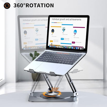 Laptop Stand for Desk, Adjustable Computer Stand with 360° Rotating Base, Ergonomic Laptop Riser for Collaborative Work, Foldable & Portable Laptop Stand, fits for All 10-16" Laptops