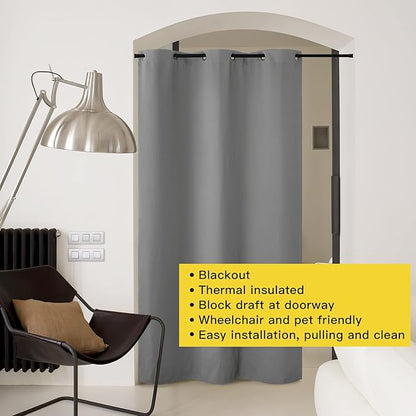 NICETOWN Silver Grey Doorway Curtain Privacy, Door Cover Curtain, Sound Reducing Winter Insulated Thermal Room Darkening Blackout Curtains for Bedroom, 132 inch Length (1 Panel, 5ft Wide by 11ft Long)