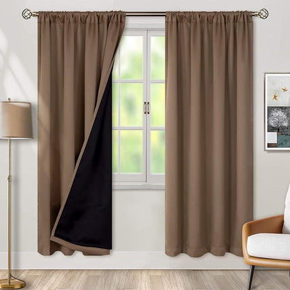 BGment Thermal Insulated 100% Blackout Curtains for Bedroom with Black Liner, Double Layer Full Room Darkening Noise Reducing Rod Pocket Curtain (42 x 84 Inch, Taupe, 2 Panels)