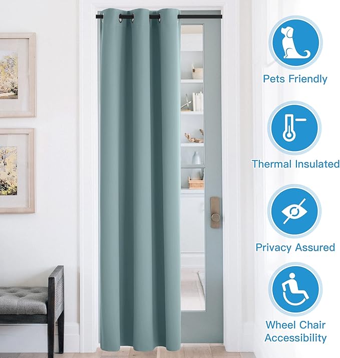 RYB HOME Temporary Doorway Curtains Blackout Privacy Room Divider Curtains Portable Curtains for Closet Wall Curtains for Bedroom Living Room Dining Basement Window, W 60 x L 84 inches, Dusty Blue