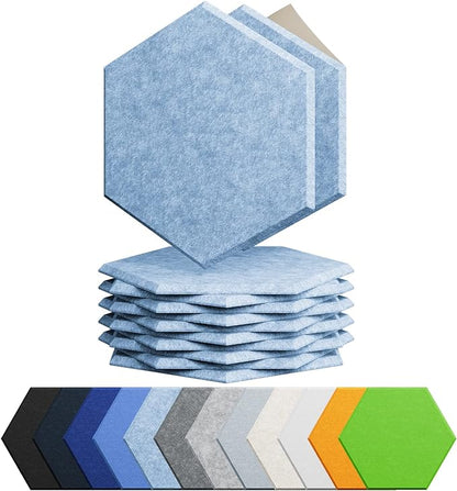 12 Pack Acoustic Panels Self Adhesive Sound Proof Foam, High Density Sound Acoustic Foam Panel, 12X10.23X0.4 Inch Hexagon Wall Panels in Home,Office,Reccording Room,Studio(Light Sky Blue)