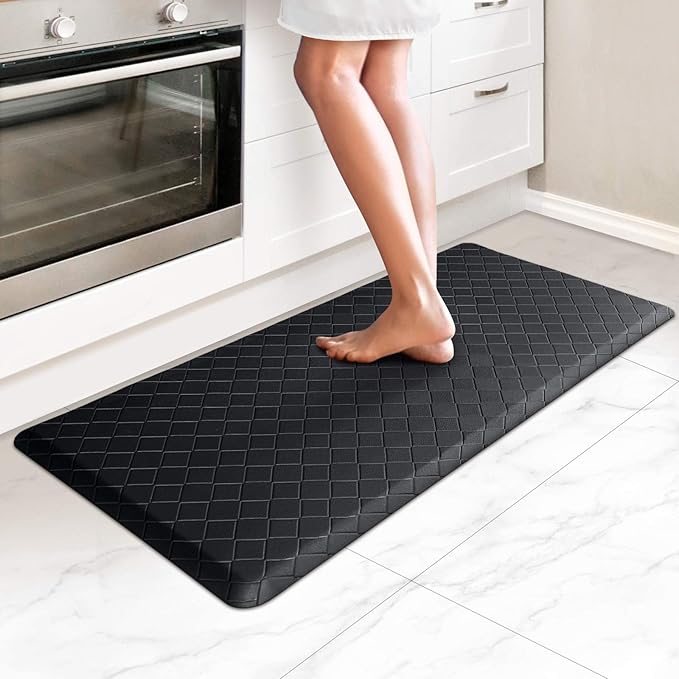 HappyTrends Kitchen Mat Cushioned Anti-Fatigue Kitchen Rug,17.3"x39",Thick Waterproof Non-Slip Kitchen Mats and Rugs Heavy Duty Ergonomic Comfort Rug for Kitchen,Floor,Office,Sink,Laundry,Black