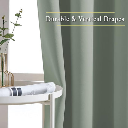 NICETOWN Blackout Sage Green Curtains 84 inch Length 2 Panels Set - Chic Thermal Insulated Grommet Room Darkening Window Drapes for Bedroom/Living Room, W52 x L84