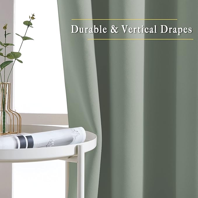 NICETOWN Sage Green Blackout Curtains & Drapes for Bedroom - Room Darkening Energy Saving Thermal Insulated Grommet Voice Reducing Room Dividers Window Treatments for Patio (2 Panels, W66 x L72)