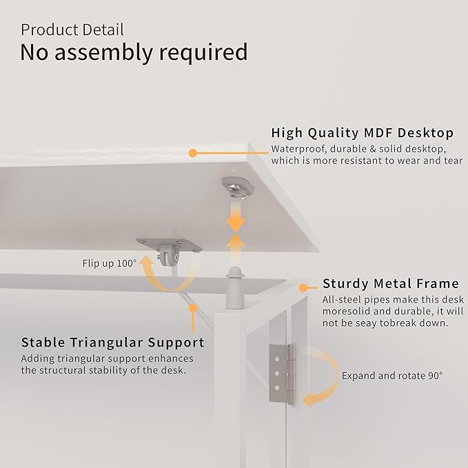 Folding Desk 40 Inch - Small Foldable Desk for Small Space Minimalist, Space Saving Collapsible Compact Desk Portable Table for Craft, Writing, Study and Work (No Assembly Required)