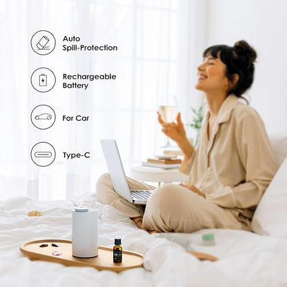 Waterless Diffuser for Essential Oil Nebulizer Battery Operated Mini Scent Air Machine Aromatherapy Atomizing Diffuser 1/2/3H/Time Off 3 Mist Level for Home Office (AN6 Green Lily)