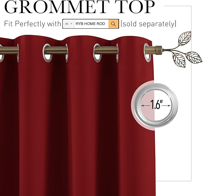 RYB HOME Kids Curtain Panels - Extra Long Curtains for High Ceiling Large Window Decor Room Divider Curtain for Bedroom Dining Bar School Dorm Ceremony Baby Shower, 100 x 120 inch, Burgundy Red