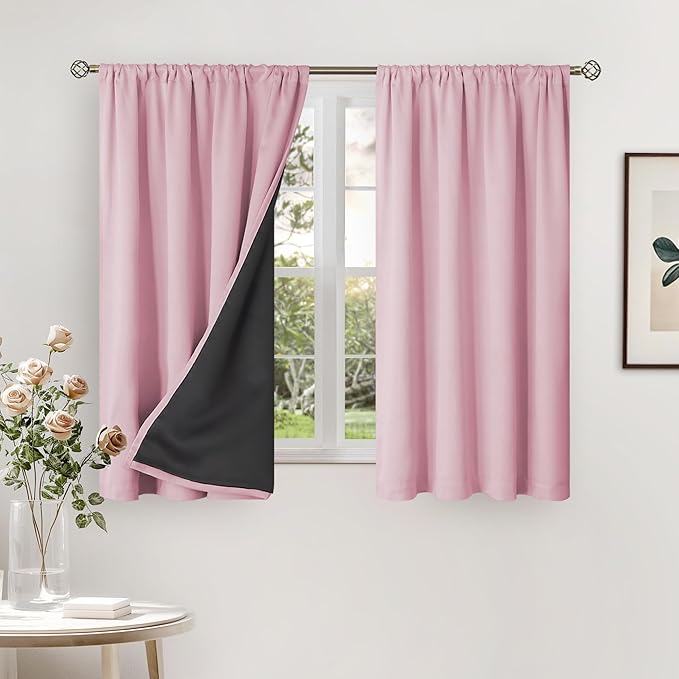 BGment Pink Blackout Curtains for Nursery, Short Kids Curtains Thermal Insulated Noise Canceling Full Sun Block Girls Baby Room Curtains 45 Inch Length, 2 Panels, Each Small Curtains 52 Inch Wide