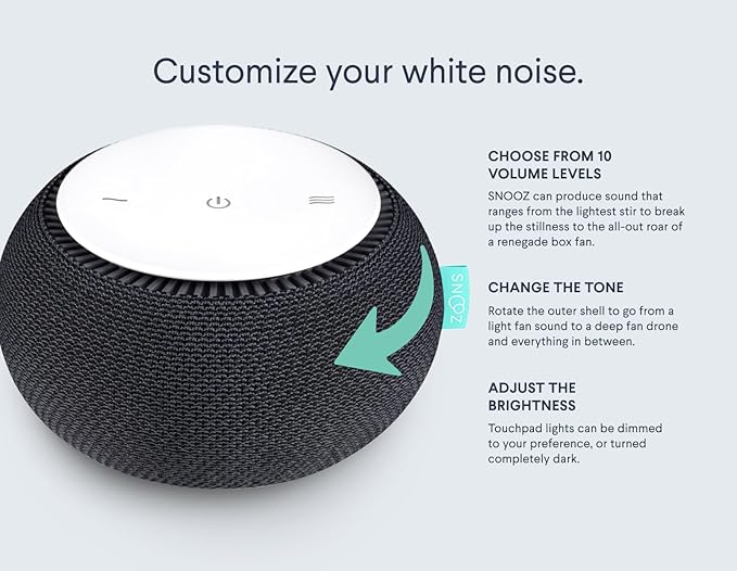 SNOOZ Smart White Noise Machine - Real Fan Inside for Non-Looping Sound, Portable Sleep Aid for Adults, Travel, Home, Bedroom, Sleeping, Office Privacy, Therapy, and Baby Registry Essential - Charcoal