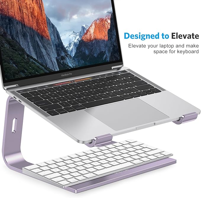 OMOTON Laptop Stand, Detachable Laptop Mount, Aluminum Laptop Holder Stand for Desk, Compatible with MacBook Air/Pro, Dell, HP and All Laptops (11-16 inch), Purple