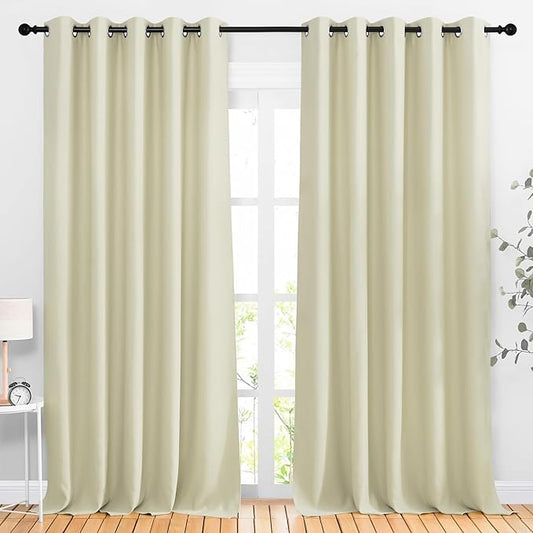 NICETOWN Room Darkening Beige Curtains 102 inches Long 2 Panels, Grommet Thermal Curtains Light & Sound Reducing Window Treatments for Living Room/Bedroom, W66 x L102