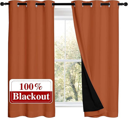 NICETOWN 100% Blackout Curtains 54 inches Long, Double-Deck Completely Blackout Window Treatment Thermal Insulated Lined Drapes for Small Window (Burnt Orange, 1 Pair, 42 inches Width Each Panel)