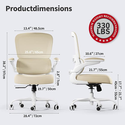 Office Chair Ergonomic Desk Chair, 330 LBS Home Mesh Office Desk Chairs with Wheels, Comfortable Gaming Chair, High Back Office Chair for Long Hours (Beige)