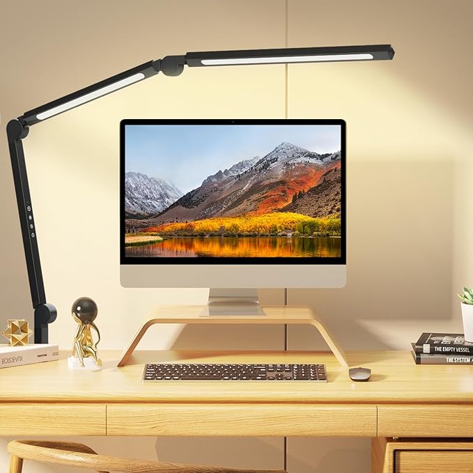 LED Desk Lamp with Clamp,Adjustable Swing Arm Desk Lamps for Home Office,Dimmable Tempering Eye Care Desk Light,Bright Modern Led Table Lamp for Nail Tech Architect,Flexible Tall Task Table Light