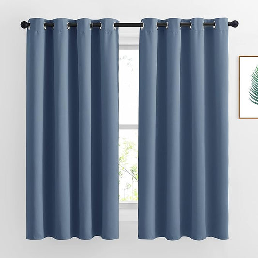 NICETOWN Bedroom Curtains Room Darkening Draperies - Grommet Top Thermal Insulated Light Blocking Energy Saving Privacy Drapes for Flat/Home Office, Stone Blue, 2 Panels, W52 x L63