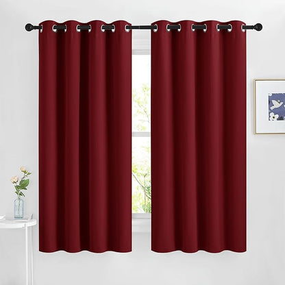 NICETOWN Blackout Curtains 63 inches Long for Bedroom, Grommet Thermal Insulated Window Treatments Sound Reducing Drapes for Christmas Day, W46 x L63, Burgundy Red, 2 Panels