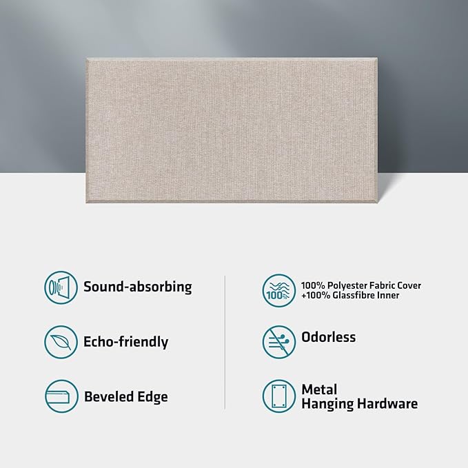 UMIACOUSTICS 2 PCS Acoustic Panel, 47.2" x 23.6" x 2" Fiberglass Sound Proof Wall Panels, Sound Absorbing Panels for Studios, Office, Home Theater. Linen