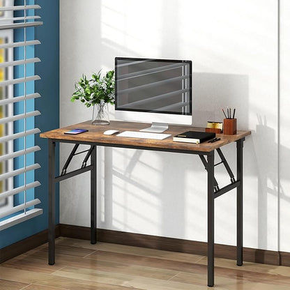 Need Folding Desk for Home Office 39-3/8 inch Length Modern Folding Table Computer Desk No Install Needed Rustic Brown Desktop Black Frame AC5FB(100 * 60)