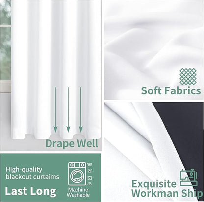 White Blackout Curtains 84 Inch Length 2 Panels Set for Living Room, Thermal Insulated 100% Light Blocking Soundproof Grommet Floor Length Double Layers Window Curtains, Each 38 Inch Wide