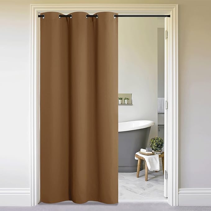 NICETOWN Sound Reducing Room Divider Curtain Screen Partition, Function Thermal Blackout Patio Door Curtain Panel, Sliding Door Insulated Curtain, Gold Brown, 5ft Wide x 7ft Long