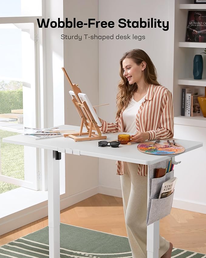 Marsail Standing Desk Adjustable Height,48"*28" Electric Standing White Desk with Storage Bag,Sit Stand up Desk for Home Office Writing Computer Desk,4 Memory Preset with Headphone Hook,Cable Manager