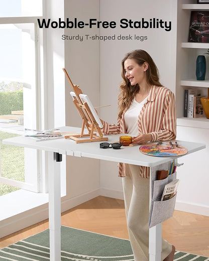 Marsail Standing Desks Adjustable Height Home Office Desks, 55"x28" Electric Standing Desk with Storage Bag,Sit Stand up Desks for Study,Writing,Work Computer Desks 4 Memory Preset with Headphone Hook