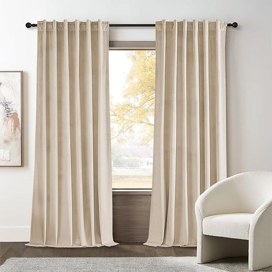 Topfinel Beige Velvet Curtains 94 Inches Long for Bedroom Back Tab Blackout Ivory Birch Neutral Boho Sour Cream Ecru White Drapes for Living Room 84 Inch Length 2 Panels,52x94,Beige