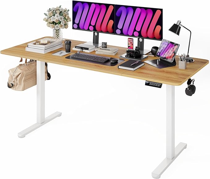 Monomi Electric Standing Desk, 71 x 31.5 inches Height Adjustable Desk, Ergonomic Home Office Sit Stand Up Desk with Memory Preset Controller (Natural Top/White Frame)