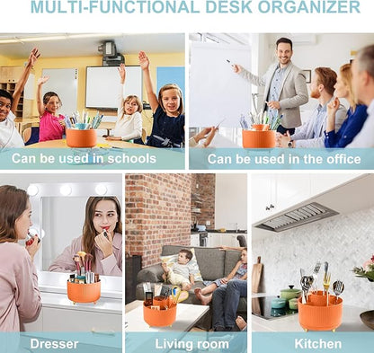 Pencil Holder For Desk,5 Slots 360°Degree Rotating Desk Organizers And Accessories,Desktop Storage Stationery Supplies Organizer, Cute Pencil Cup Pot For Office, School, Home