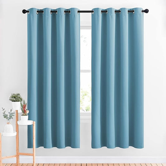 NICETOWN Blackout Curtains Panels for Window - Window Treatment Thermal Insulated Solid Grommet Blackout Drapes for Bedroom (Teal Blue, Double Panels, 52 by 72 Inch)