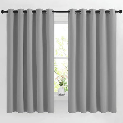 NICETOWN Blackout 66 inch Curtains for Bedroom, Grommet Thermal Insulated Room Darkening Window Treatments Voice Reducing for Kids Room, 2 Panels, W66 x L66, Silver Grey