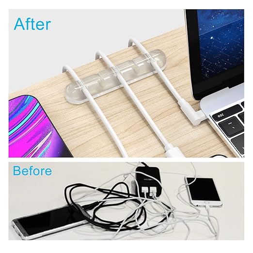 Cord Organizer, Clear Cable Clips Cable Management, Cable Organizers USB Cable Holder Wire Organizer Cord Clips, 2 Packs Cord Holder for Desk Car Home and Office (5, 3 Slots)